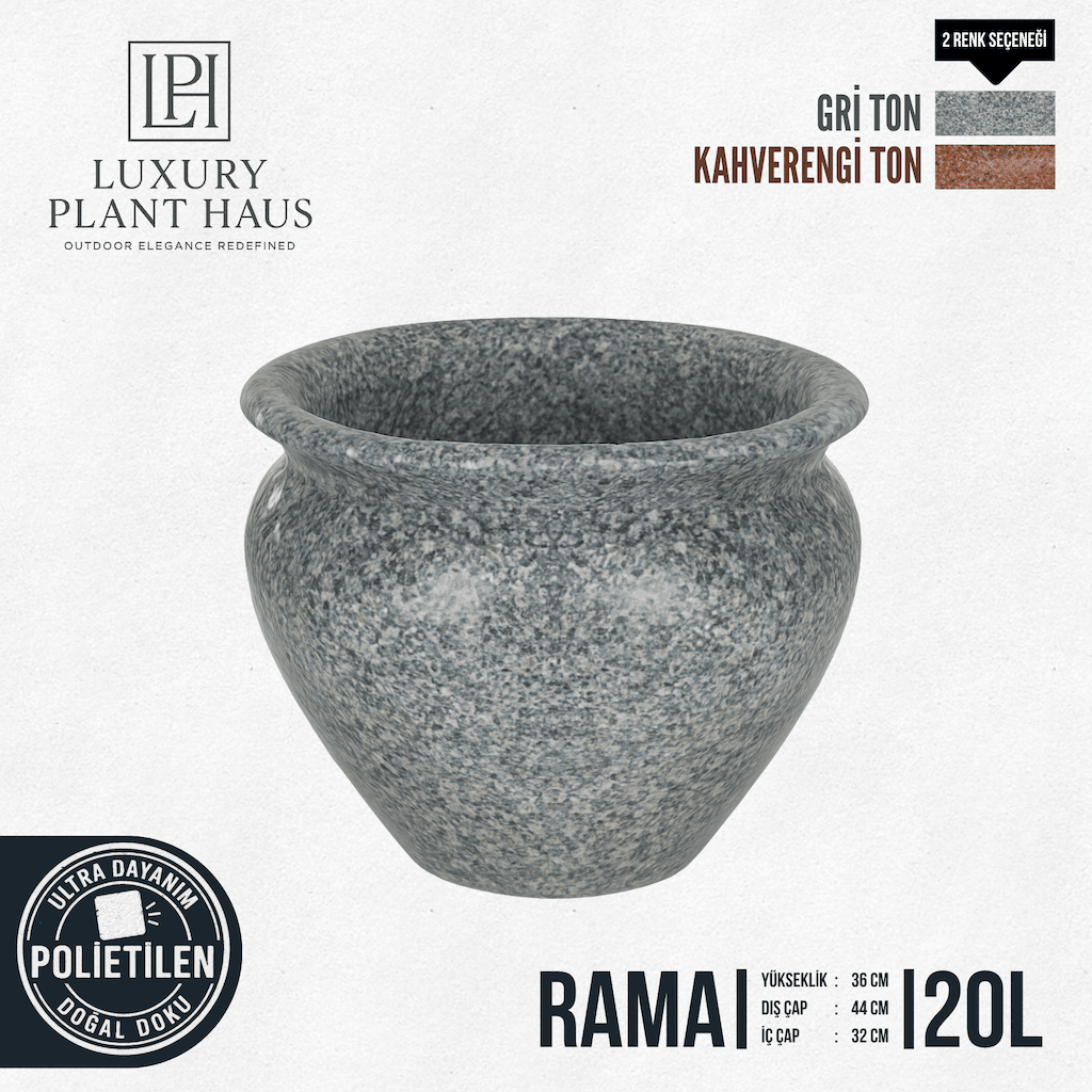 RAMA Granit Dokulu Modern Form Dekoratif Saksı (20L)